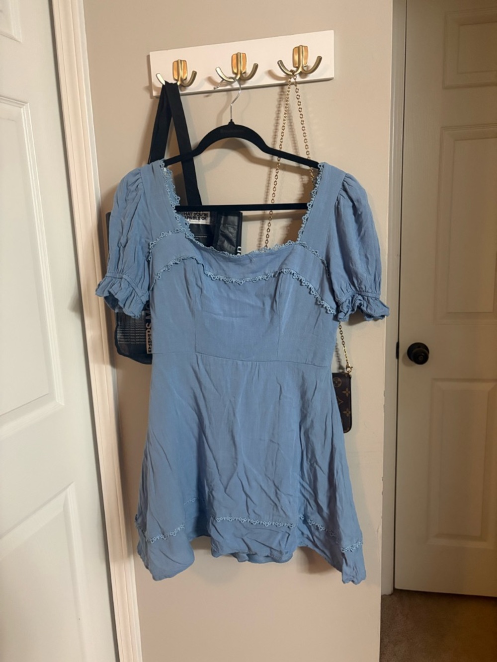B Darlin Light Blue Square-Neck Puff Sleeve Mini Dress